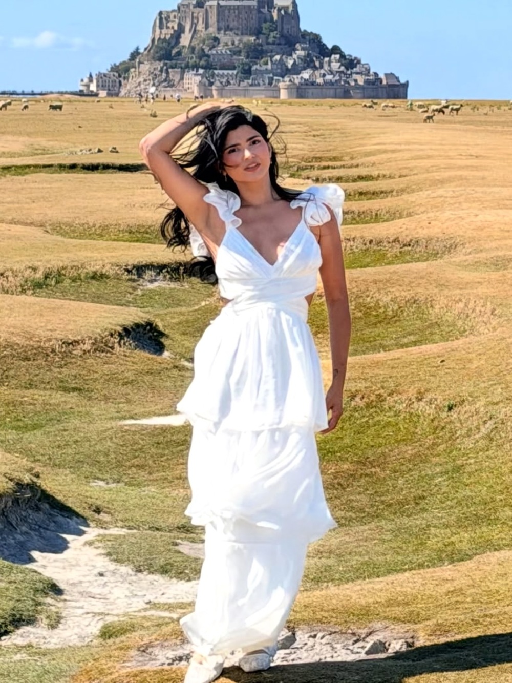 White Tiered Ruffle-Sleeve Maxi Dress - Women